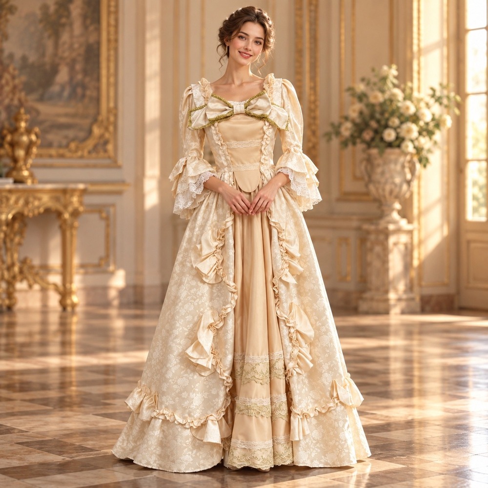 Marie Antoinette Rococo Dress M Cream Victorian Ball Gown Coquette Lace Costume